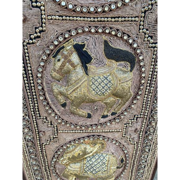Vtg Burmese Thai Kalaga Tapestry Wall Art Elephant Peacock Lion Beaded 54” Large - Picture 16 of 16